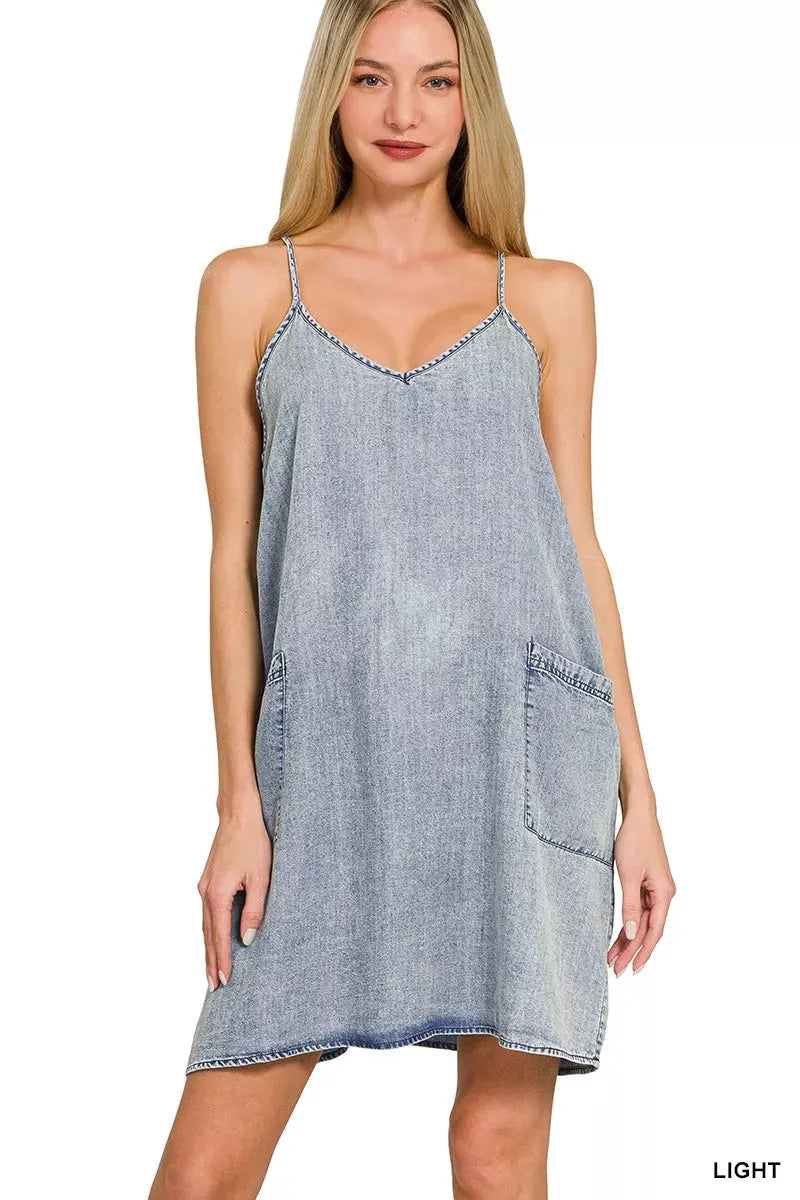 Zenana Enzyme Stone Washed Lyocell Mini Dress by Zenana