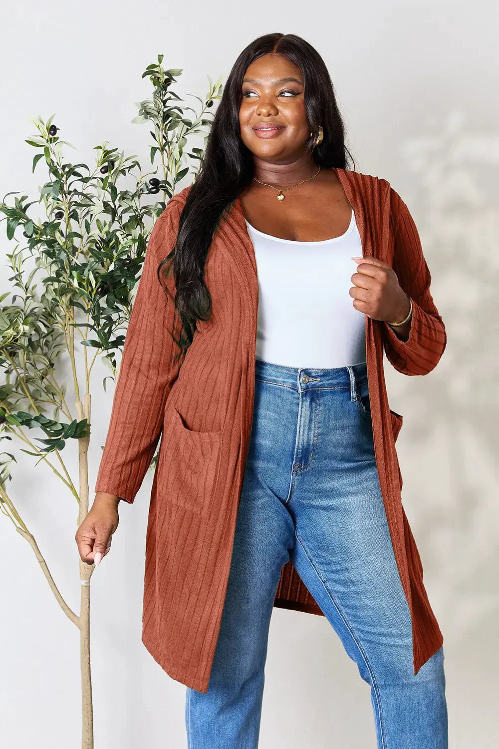 Basic Bae Full Size Hooded Sweater Cardigan by Basic Bae