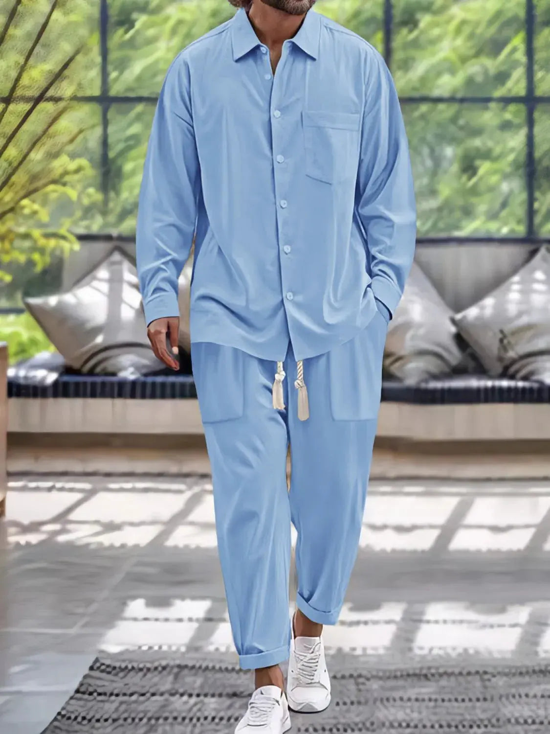 Men's Button Down Long Sleeve Shirt and Pants Set by Trendsi