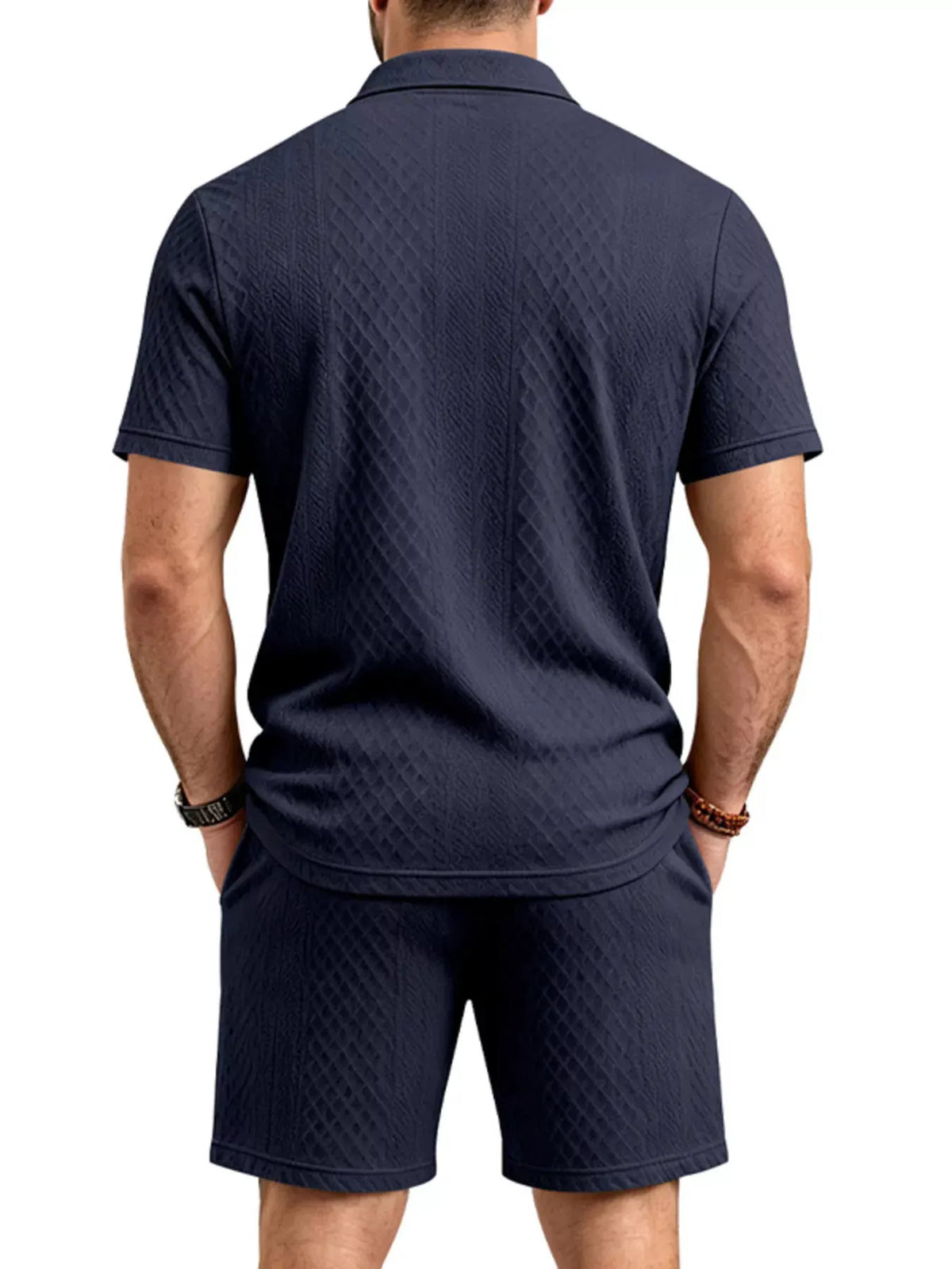 Men's Full Size Textured Short Sleeve Polo and Shorts Set Plus Size by POL