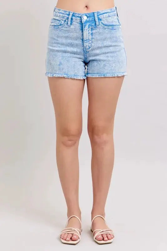 Judy Blue Full Size Mid Rise Garment Dyed Denim Shorts Plus Size by Judy Blue