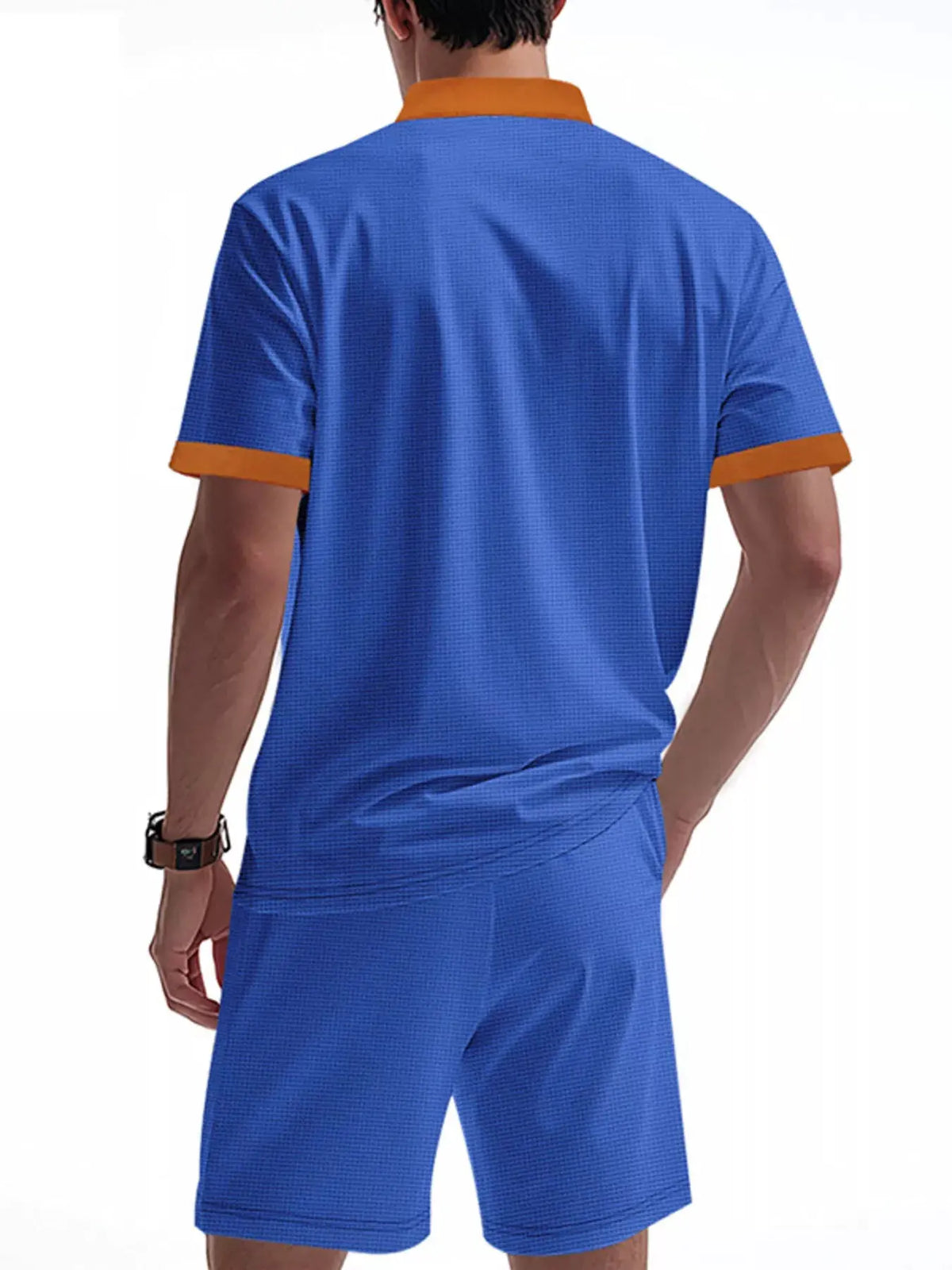 Men's Full Size Lace-Up Collar Casual Top and Shorts Set Plus Size by Trendsi
