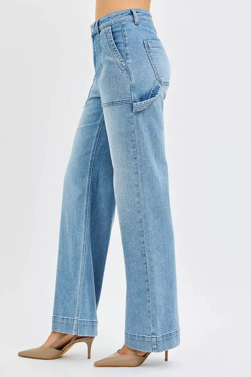 RISEN Full Size High Rise Straight Leg Jeans with Front Pockets Plus Size by RISEN
