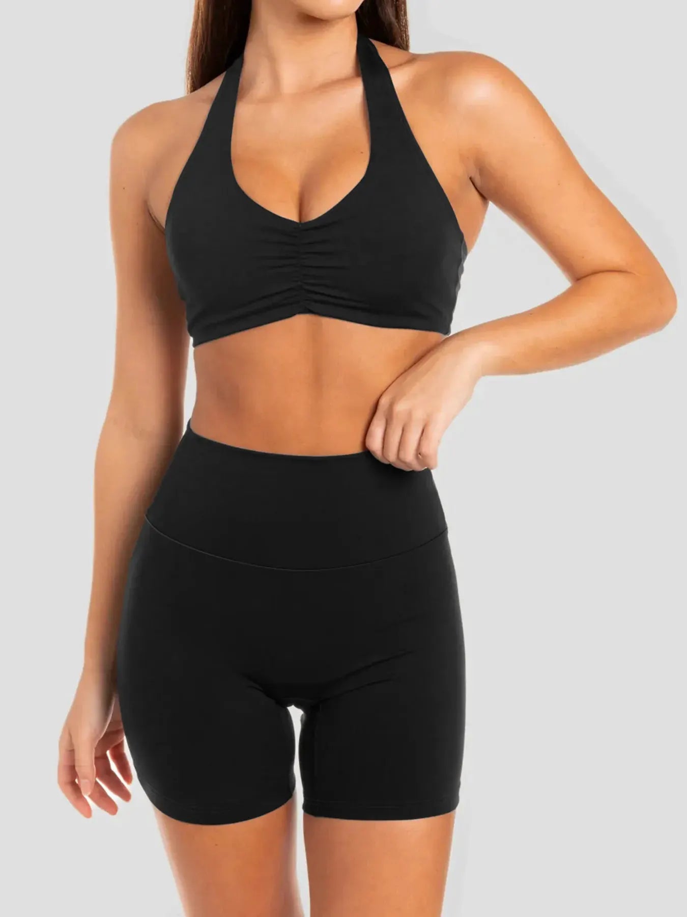 Halter Neck Cami and Shorts Two Piece Ribbed Active Set by Partner Label