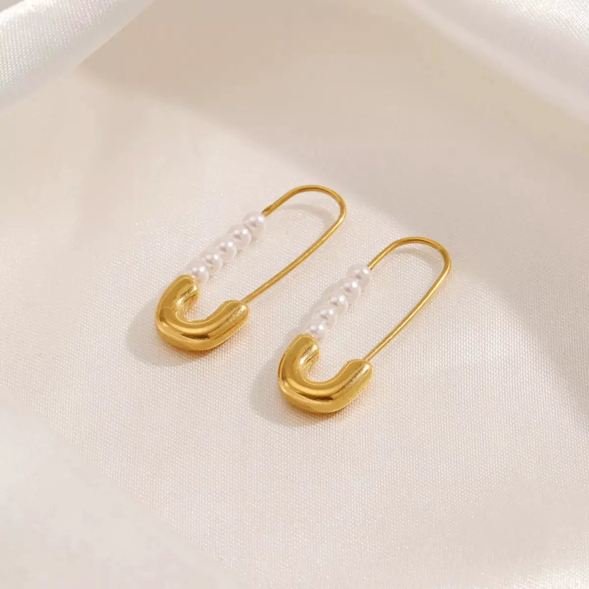 Safety Pin Pearl Accent Earrings by Partner Label