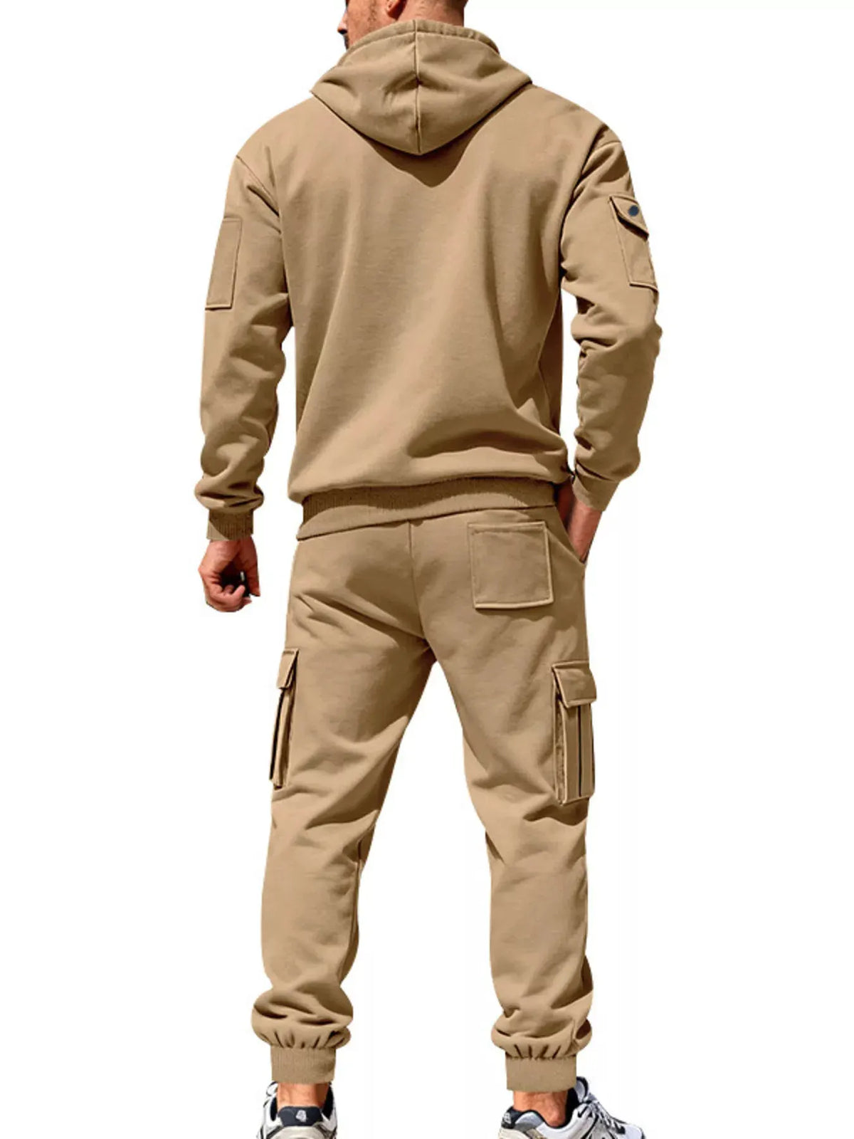 Men's Plus Size Casual Zip-Up Hoodie and Cargo Pants Set by Partner Label