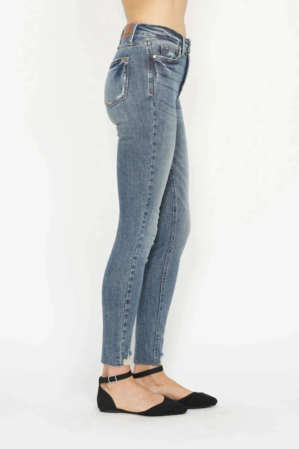 Judy Blue Full Size Tummy Control Vintage Wash Hem Destroy Skinny Jeans by Judy Blue