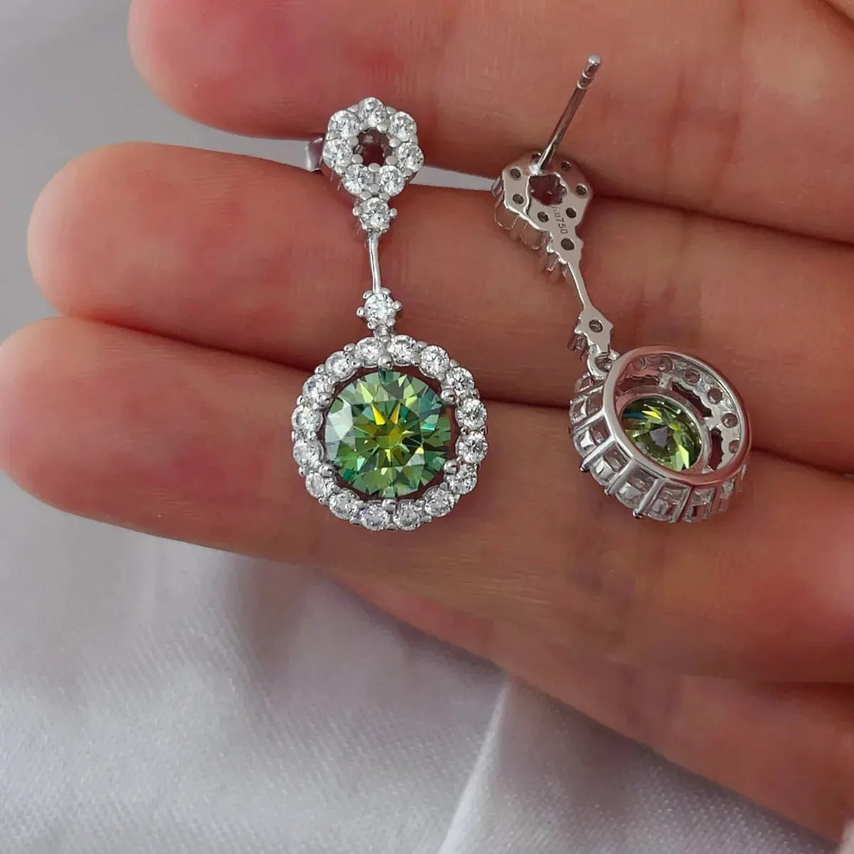 4 Carat Crystal Drop Dangle Earrings with Round Halo Design by Partner Label