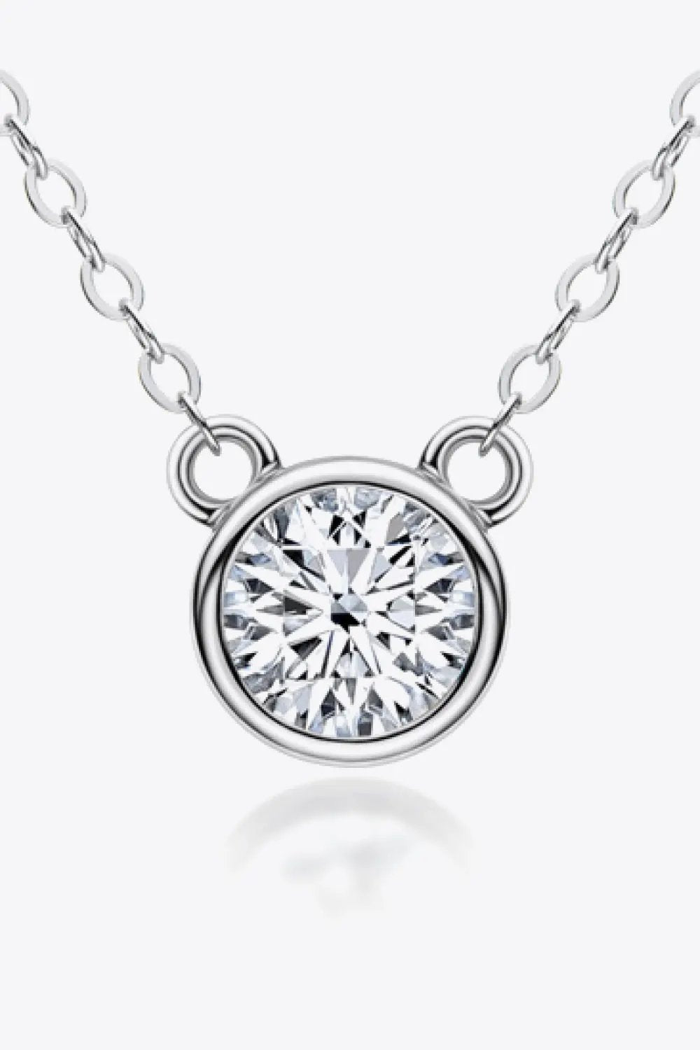 925 Sterling Silver 1 Carat Moissanite Round Pendant Necklace by Partner Label