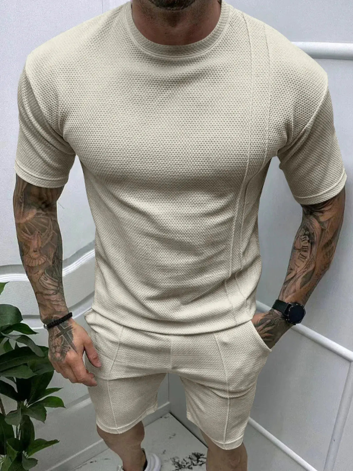 Men's Full Size Round Neck Tee and Shorts Set Plus Size by Partner Label