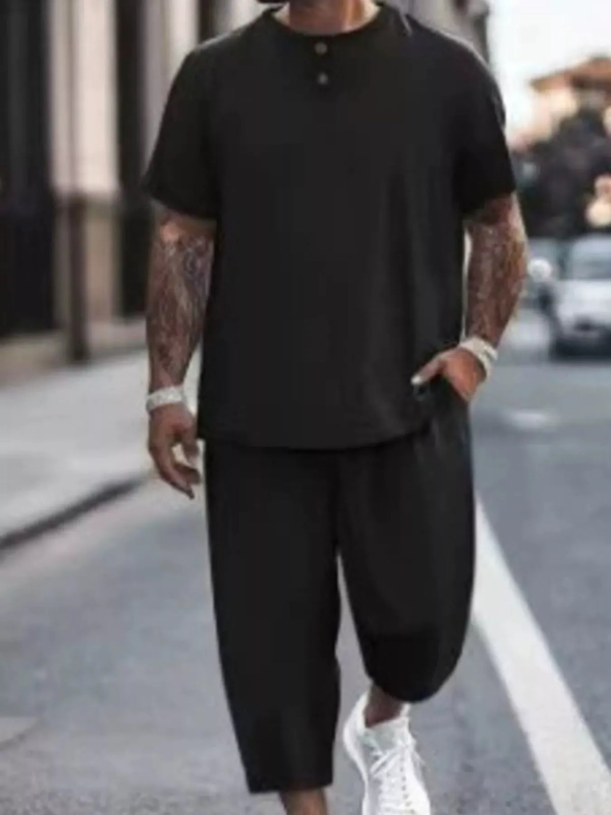 Men's Plus Size Casual Short Sleeve Top and Pants Set by Trendsi