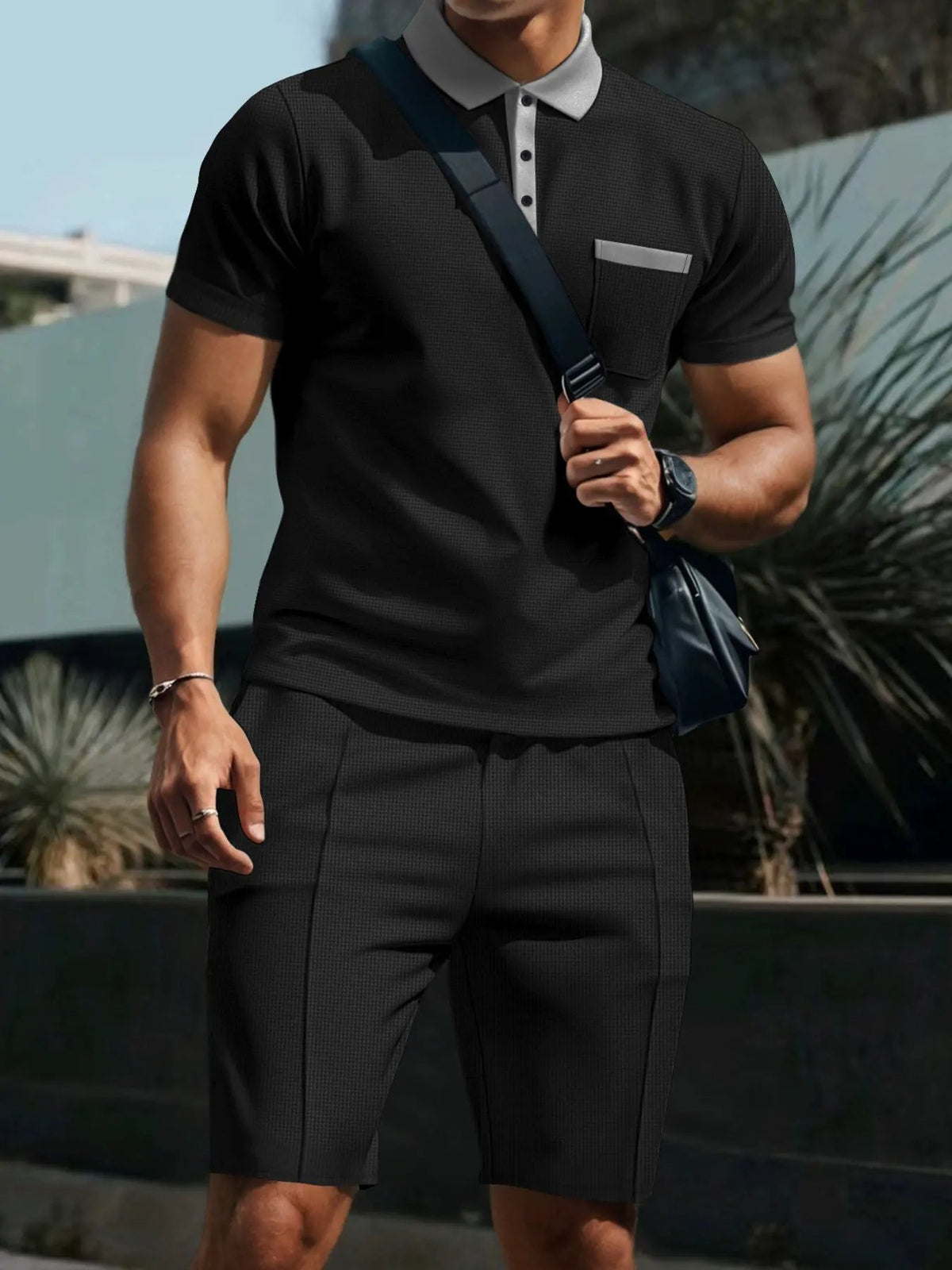Men's Full Size Casual Short Sleeve Polo & Shorts Set Plus Size by Trendsi