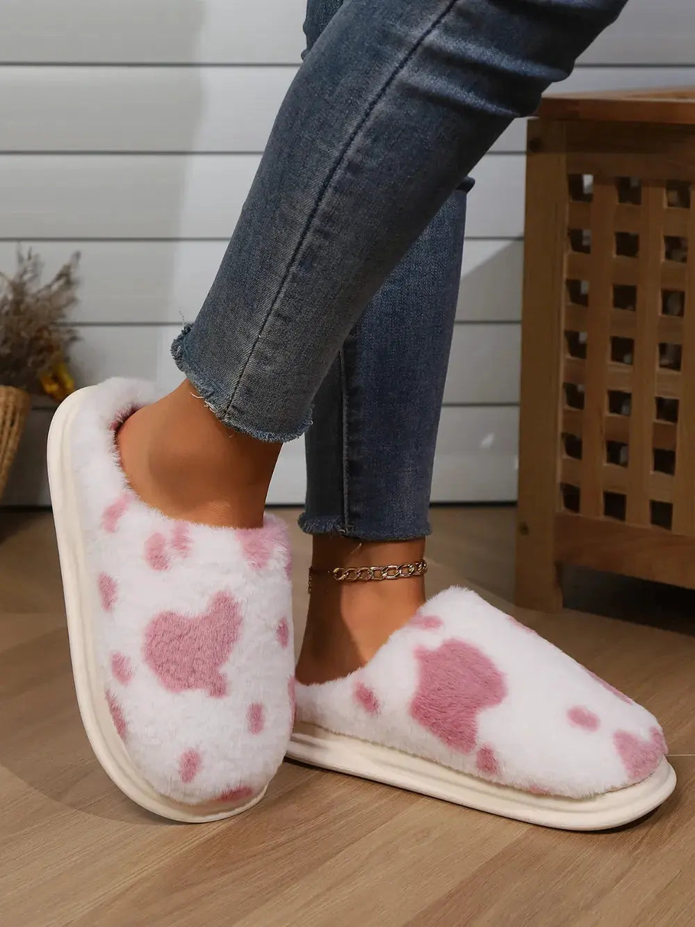 Animal Print Faux Fur Slippers by Partner Label