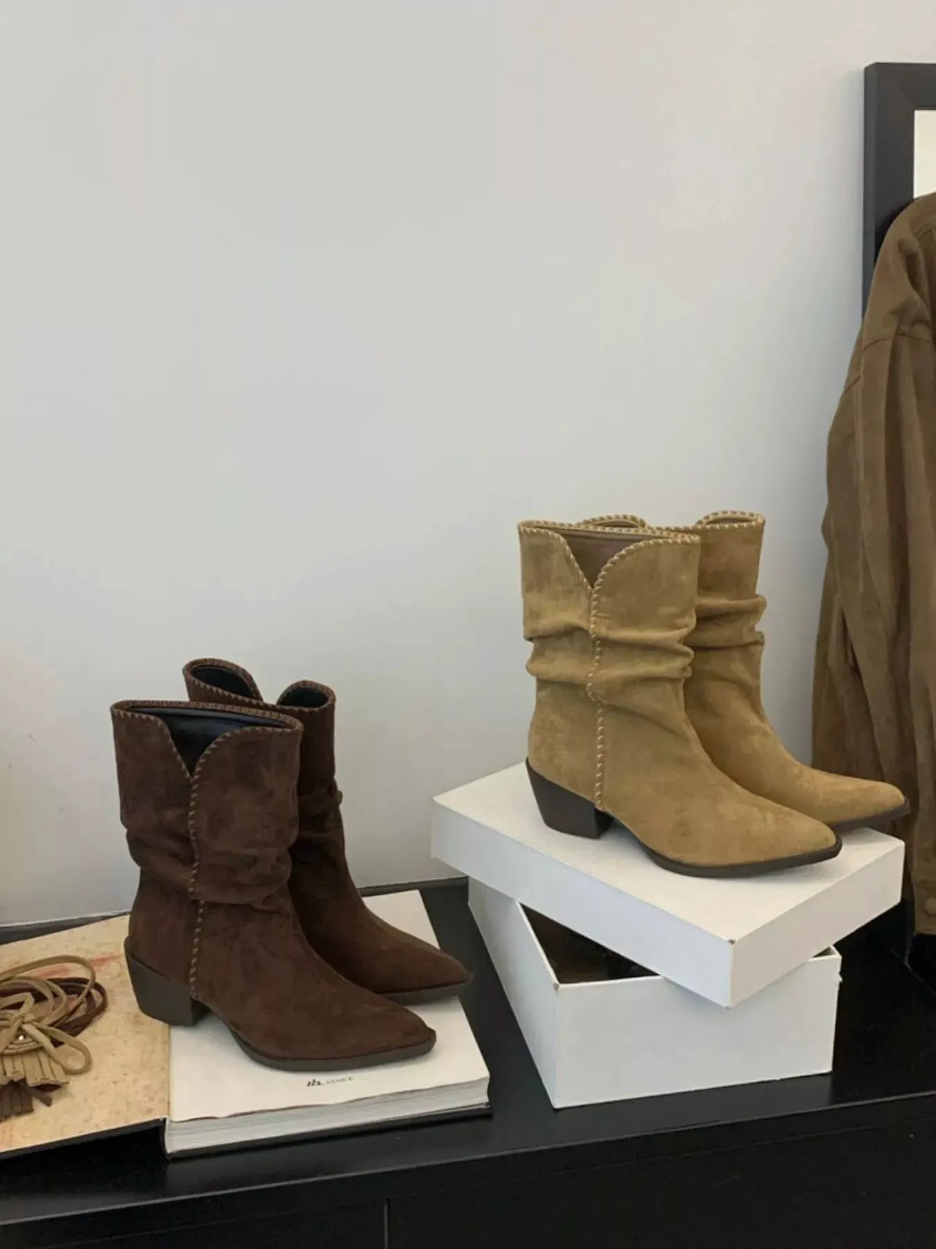 Point Toe Block Heels Boots by Partner Label