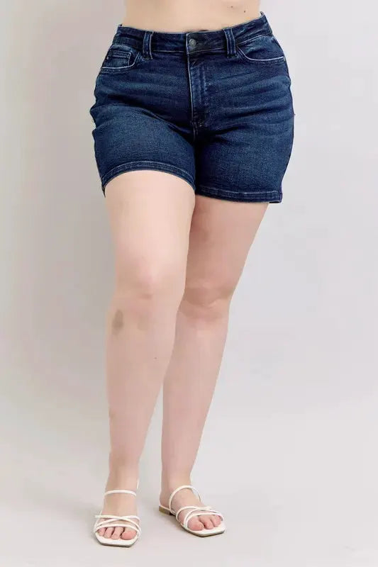 Judy Blue Full Size High Waist Back Flap Pocket Denim Shorts Plus Size by Judy Blue