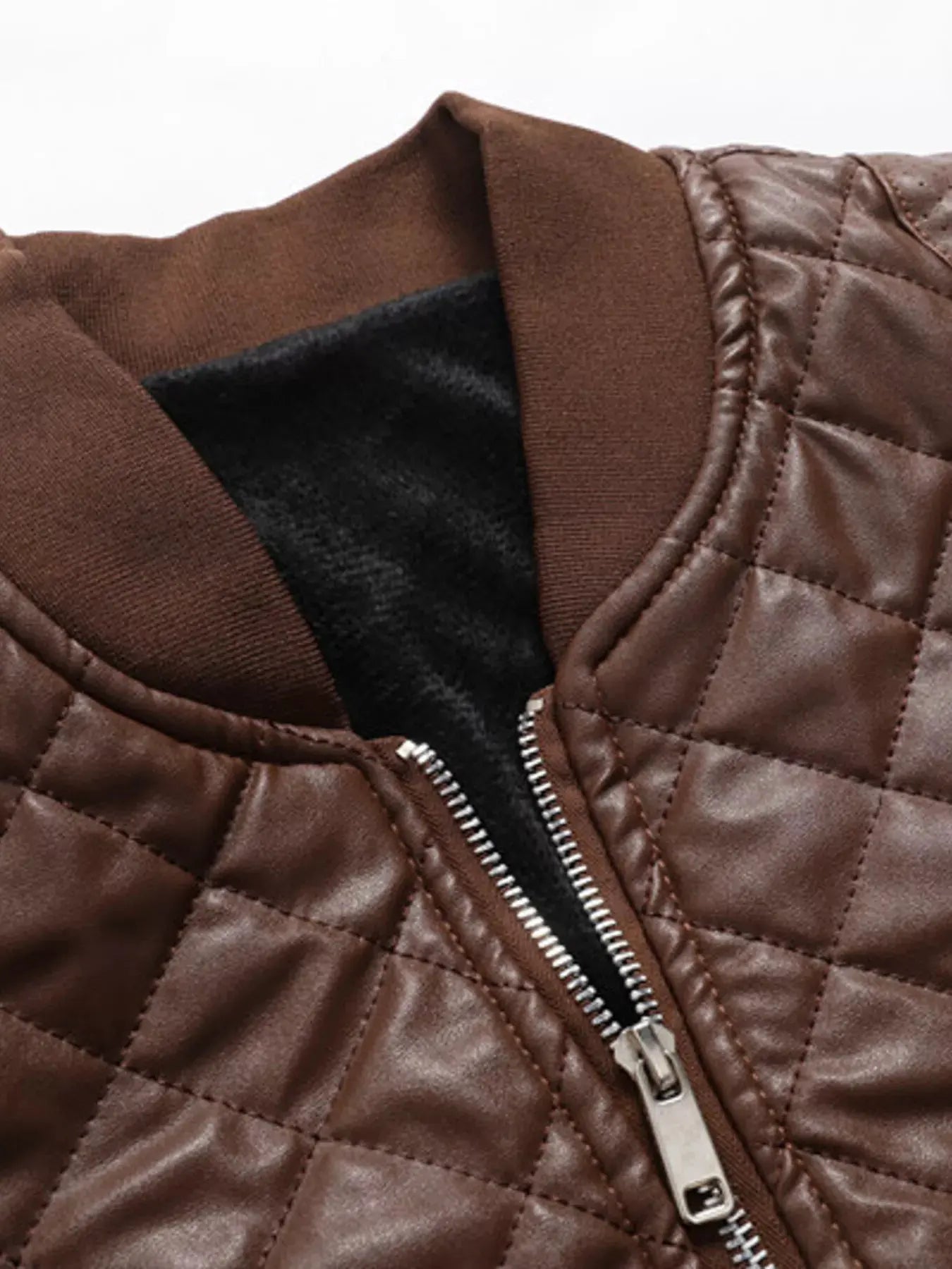 Men's Plus Size Quilted Faux Leather Bomber Jacket by Partner Label
