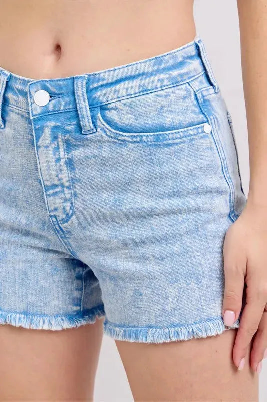 Judy Blue Full Size Mid Rise Garment Dyed Denim Shorts Plus Size by Judy Blue