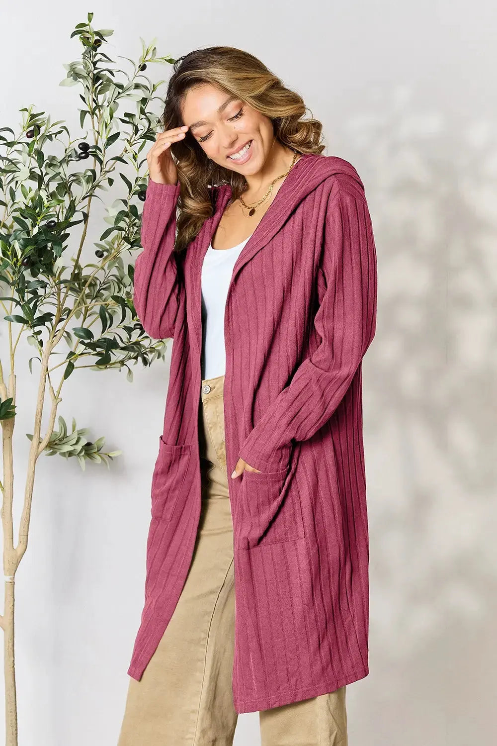 Basic Bae Full Size Hooded Sweater Cardigan by Basic Bae