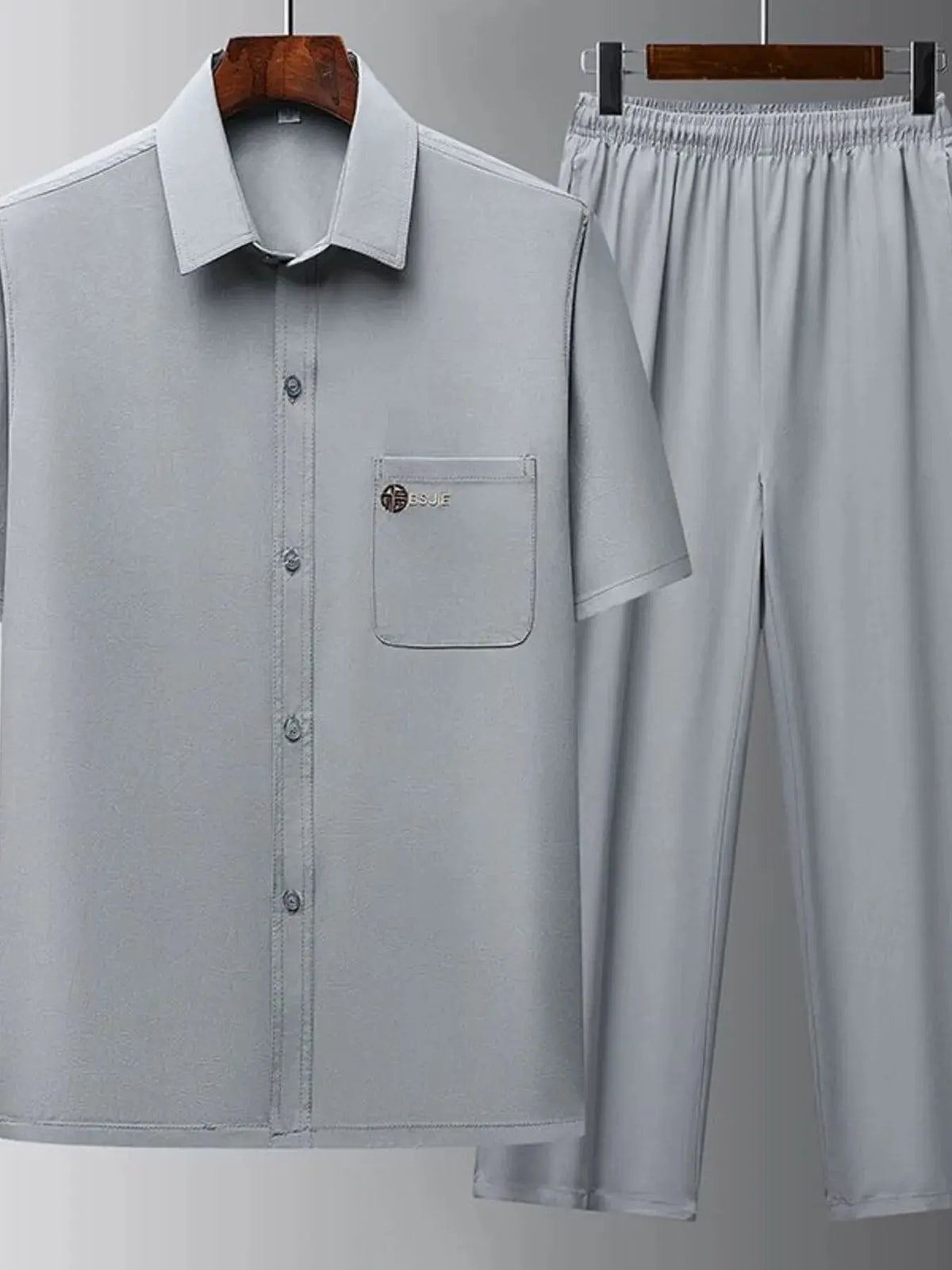 Men's Full Size Button Up Short Sleeve Top and Pants Set Plus Size by Trendsi