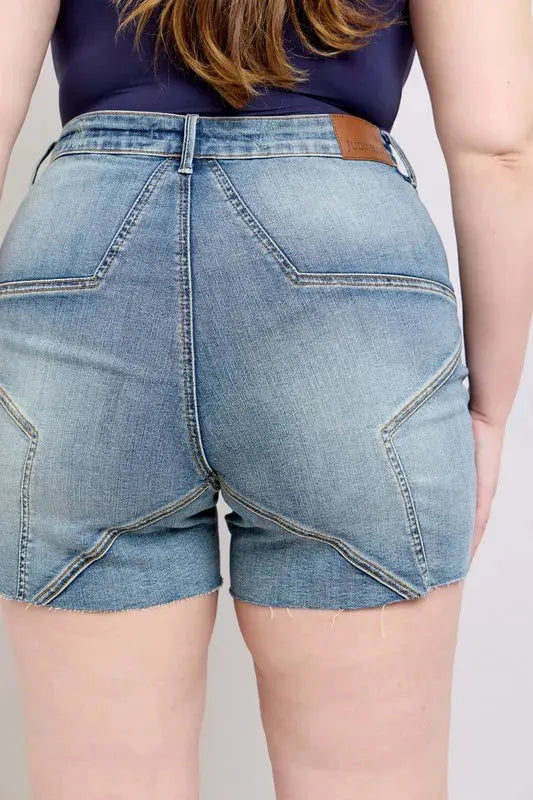 Judy Blue Full Size High Waist Star Seam Detail Denim Shorts Plus Size by Judy Blue