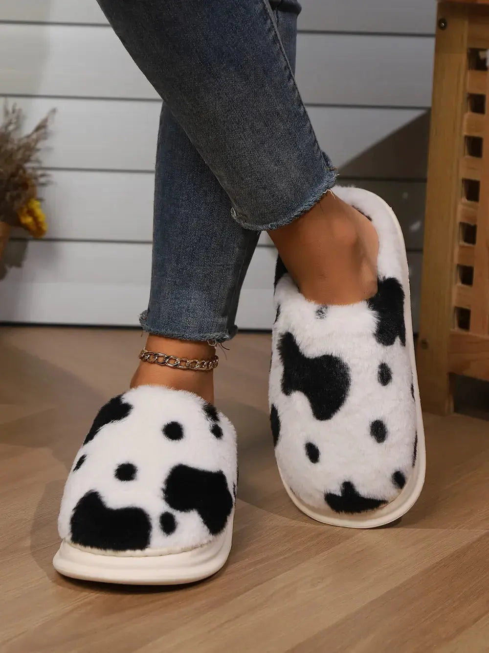 Animal Print Faux Fur Slippers by Partner Label