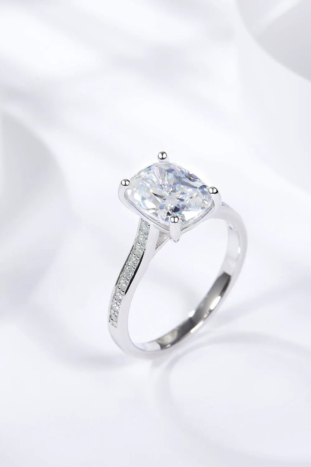 3 Carat Moissanite Platinum-Plated Side Stone Ring by Partner Label