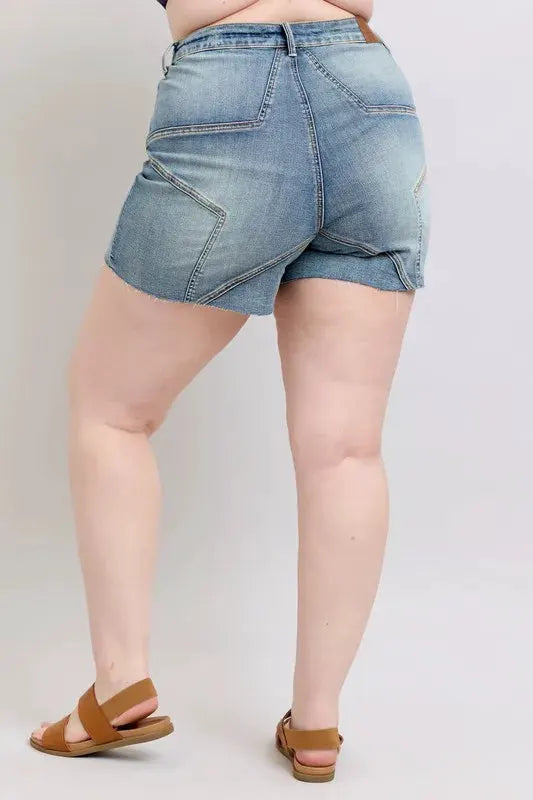 Judy Blue Full Size High Waist Star Seam Detail Denim Shorts Plus Size by Judy Blue