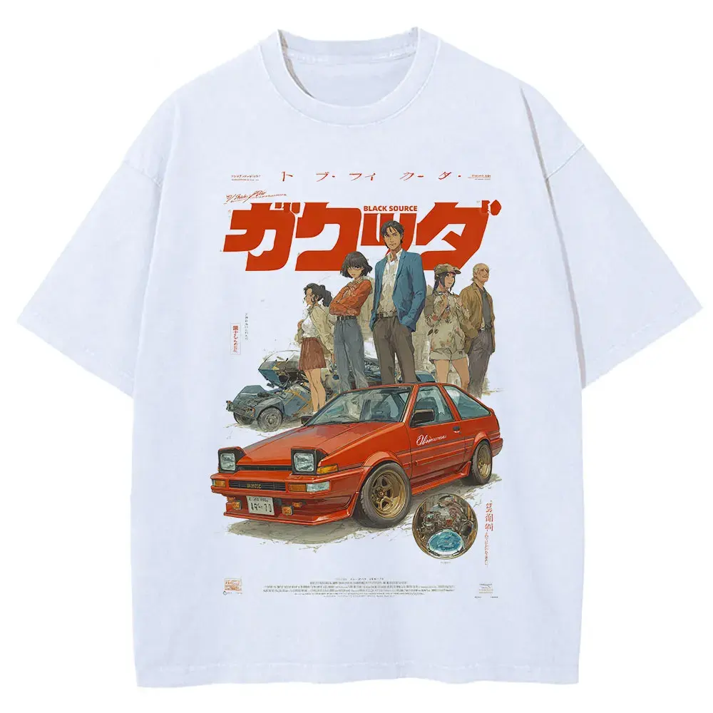 Japanese Cat Cartoon Graphic Baggy T-Shirt Men Streetwear by Vimost Shop