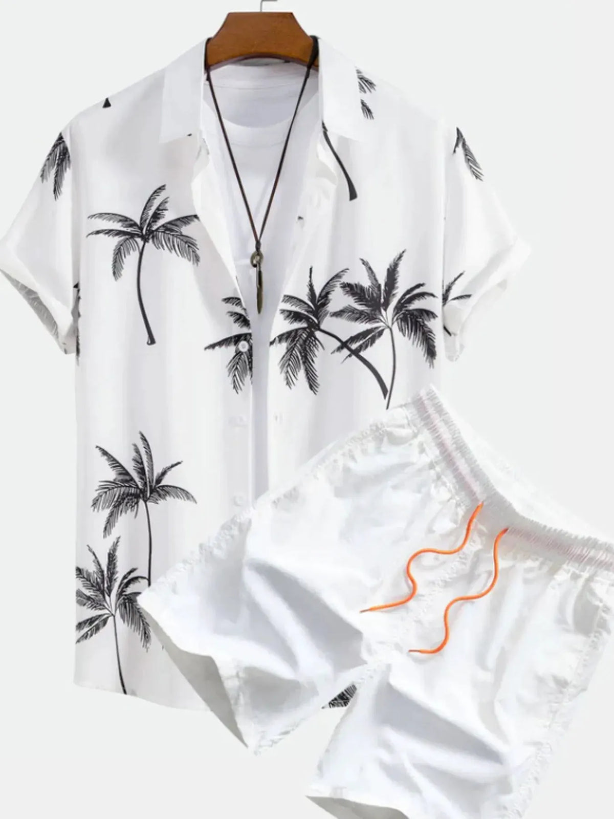Men's Full Size Palm Tree Print Short Sleeve Shirt and Shorts Set Plus Size by Trendsi