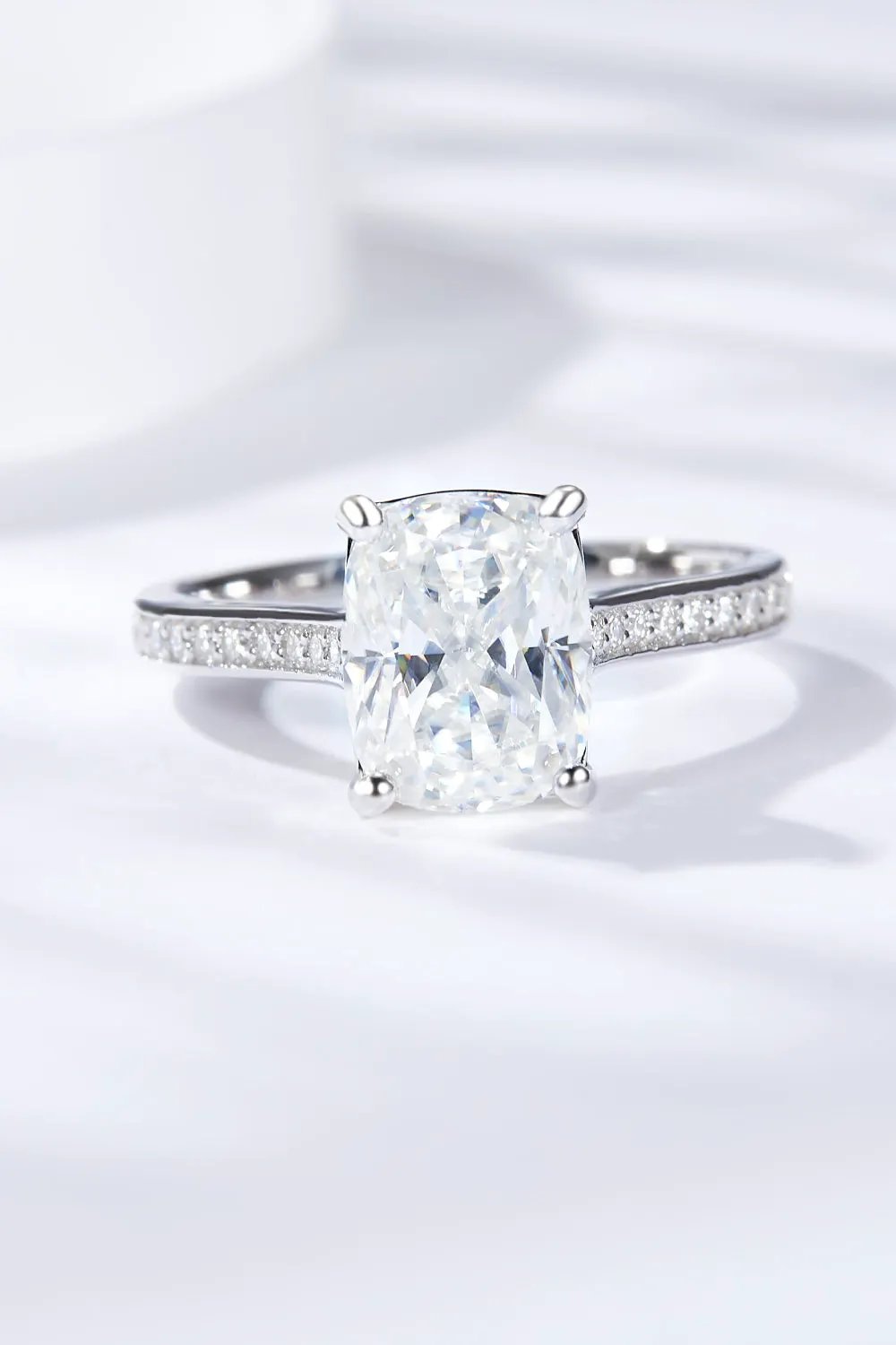 3 Carat Moissanite Platinum-Plated Side Stone Ring by Partner Label