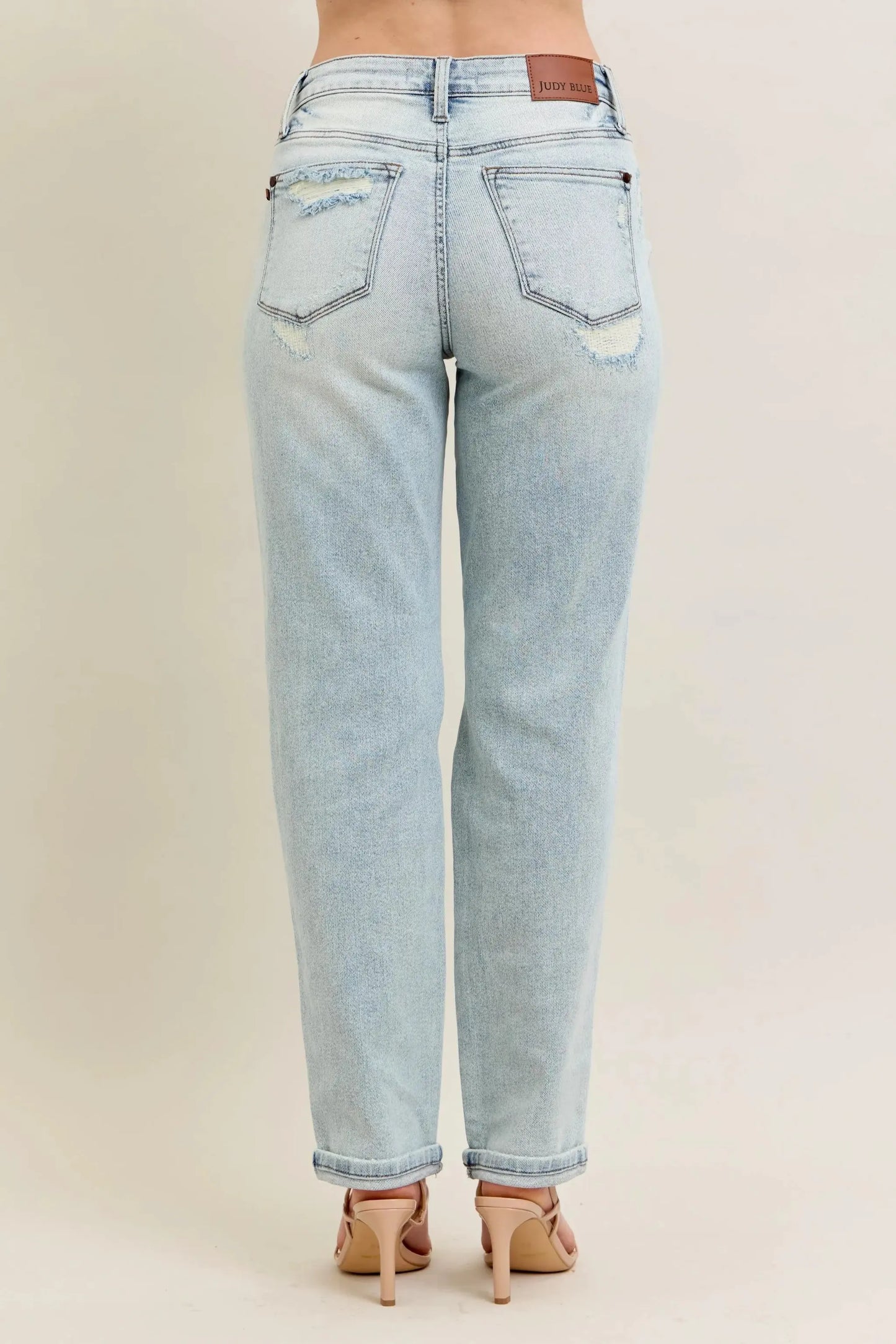 Judy Blue Full Size Mr Repair Stitch Detail Destroy Single Cuff Bf Jeans Plus Size by Judy Blue
