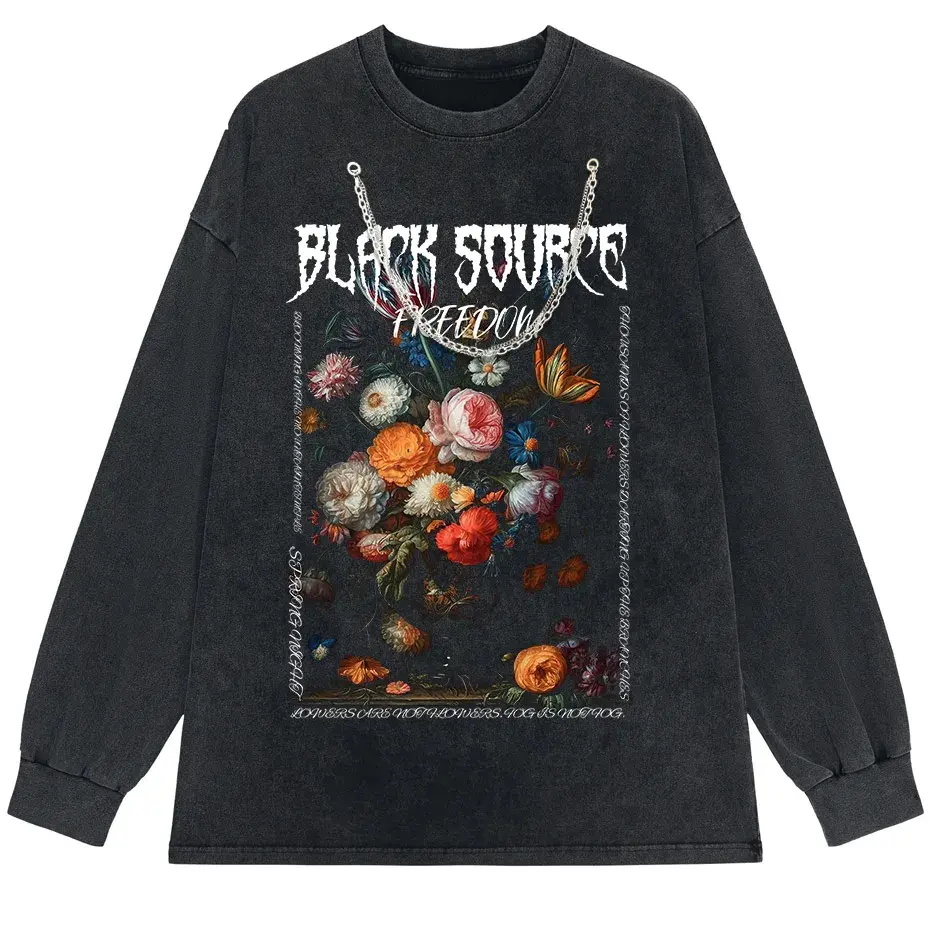 Gothic Rose Letter Print Vintage Washed Oversized T-Shirt by Vimost Shop