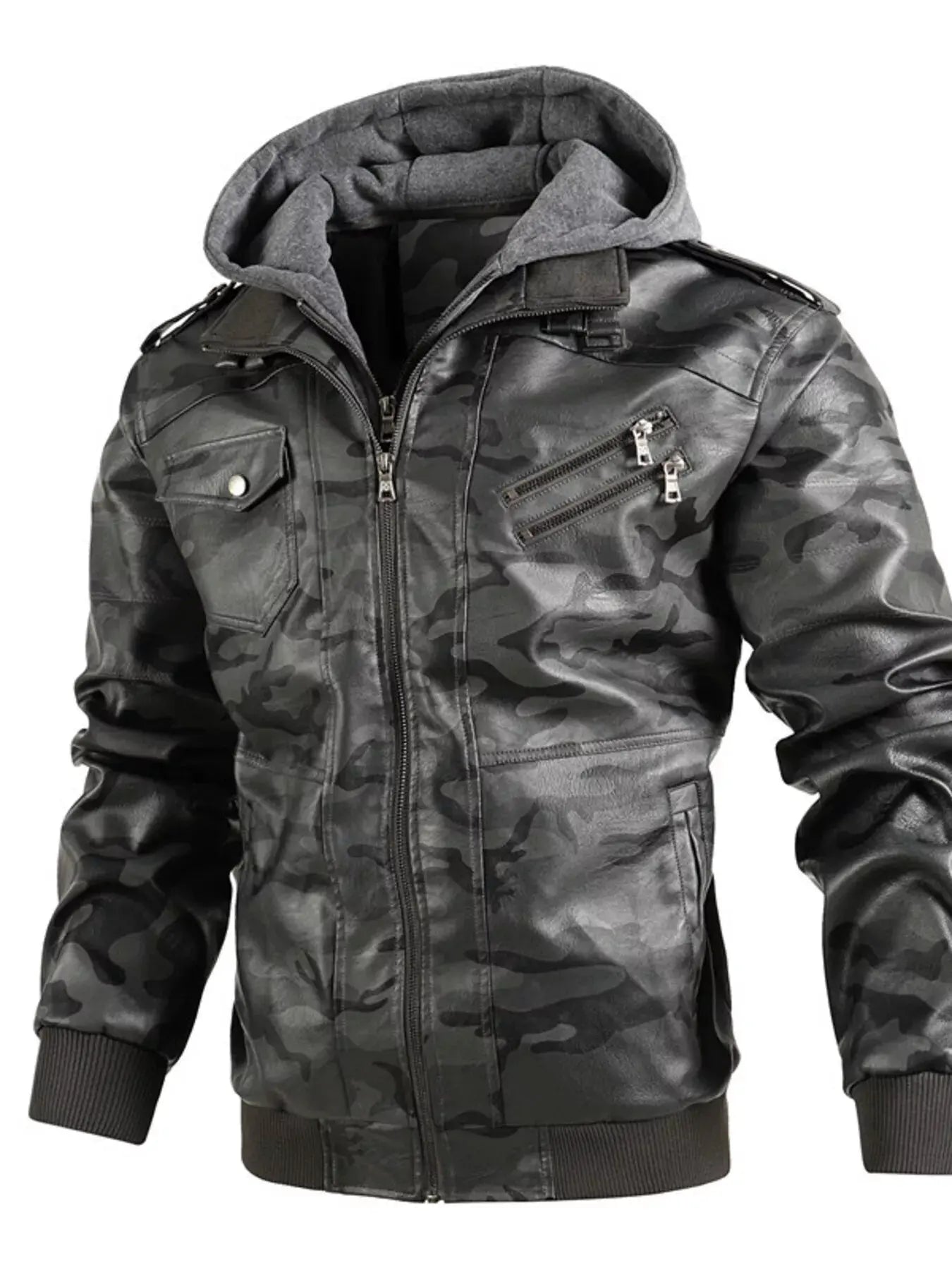 Men's Full Size Hooded Faux Leather Moto Jacket Plus Size by Partner Label
