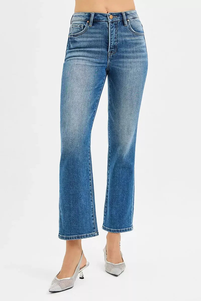 RISEN Tummy Control High Rise Crop Straight Jeans by RISEN