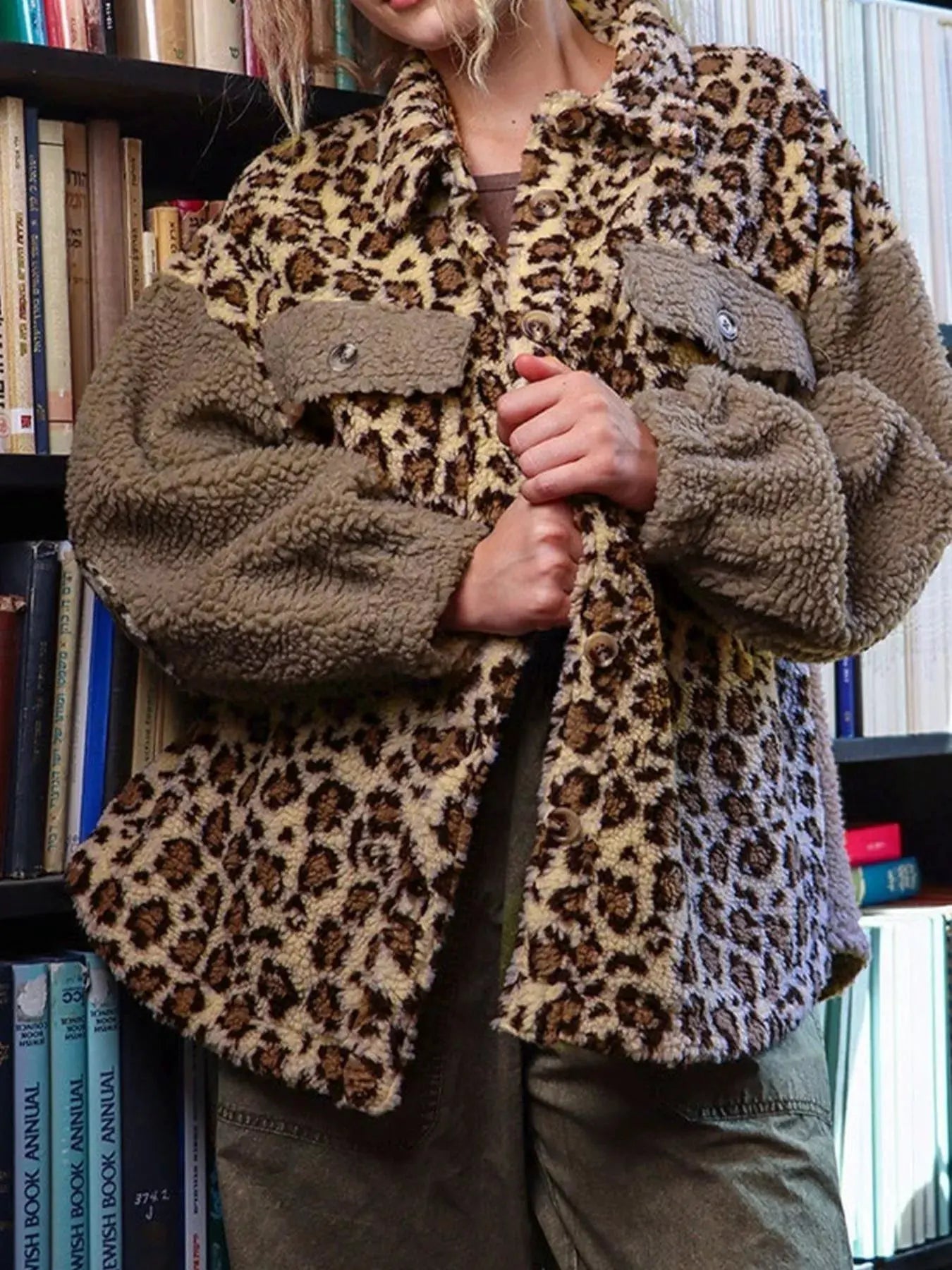 Leopard Print Teddy Fleece Jacket by Partner Label