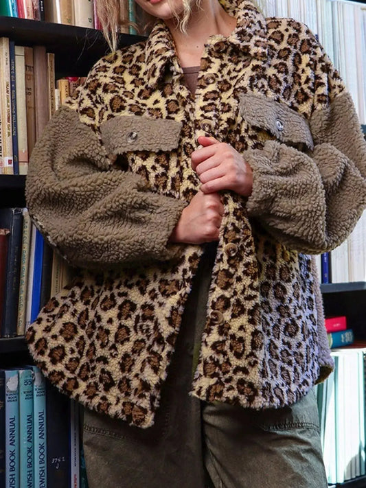 Leopard Print Teddy Fleece Jacket by Partner Label