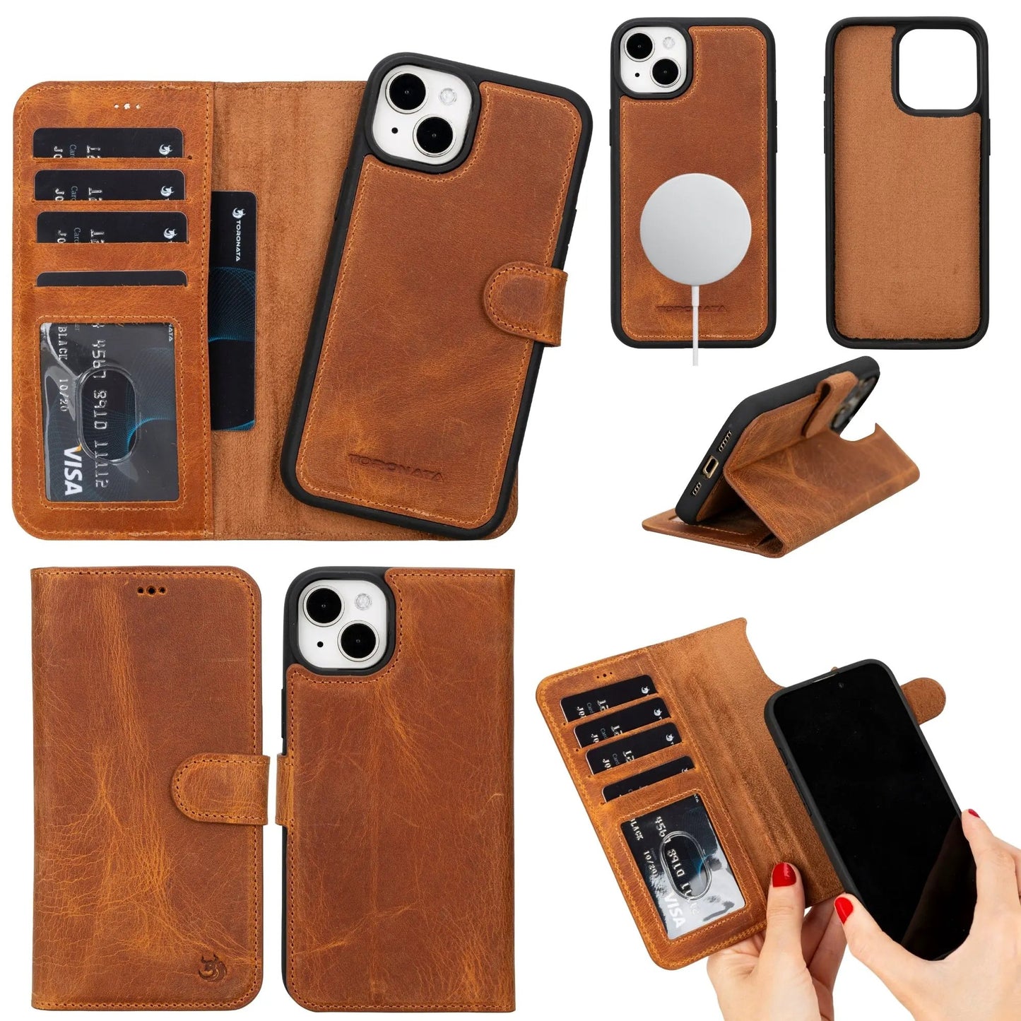 Casper Leather iPhone 15 Plus Wallet Case | Detachable MagSafe Compatible RFID Protection by TORONATA