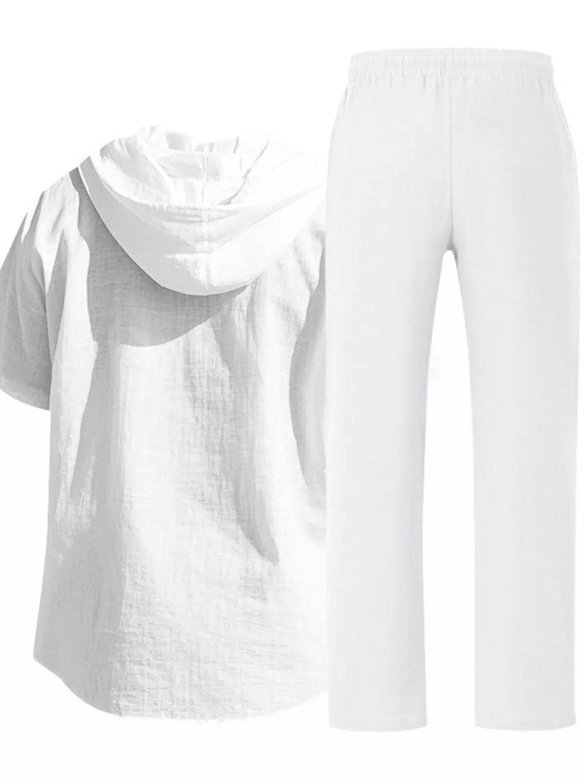 Men's Full Size Casual Hooded Short Sleeve Shirt and Pants Two-Piece Set Plus Size by Trendsi