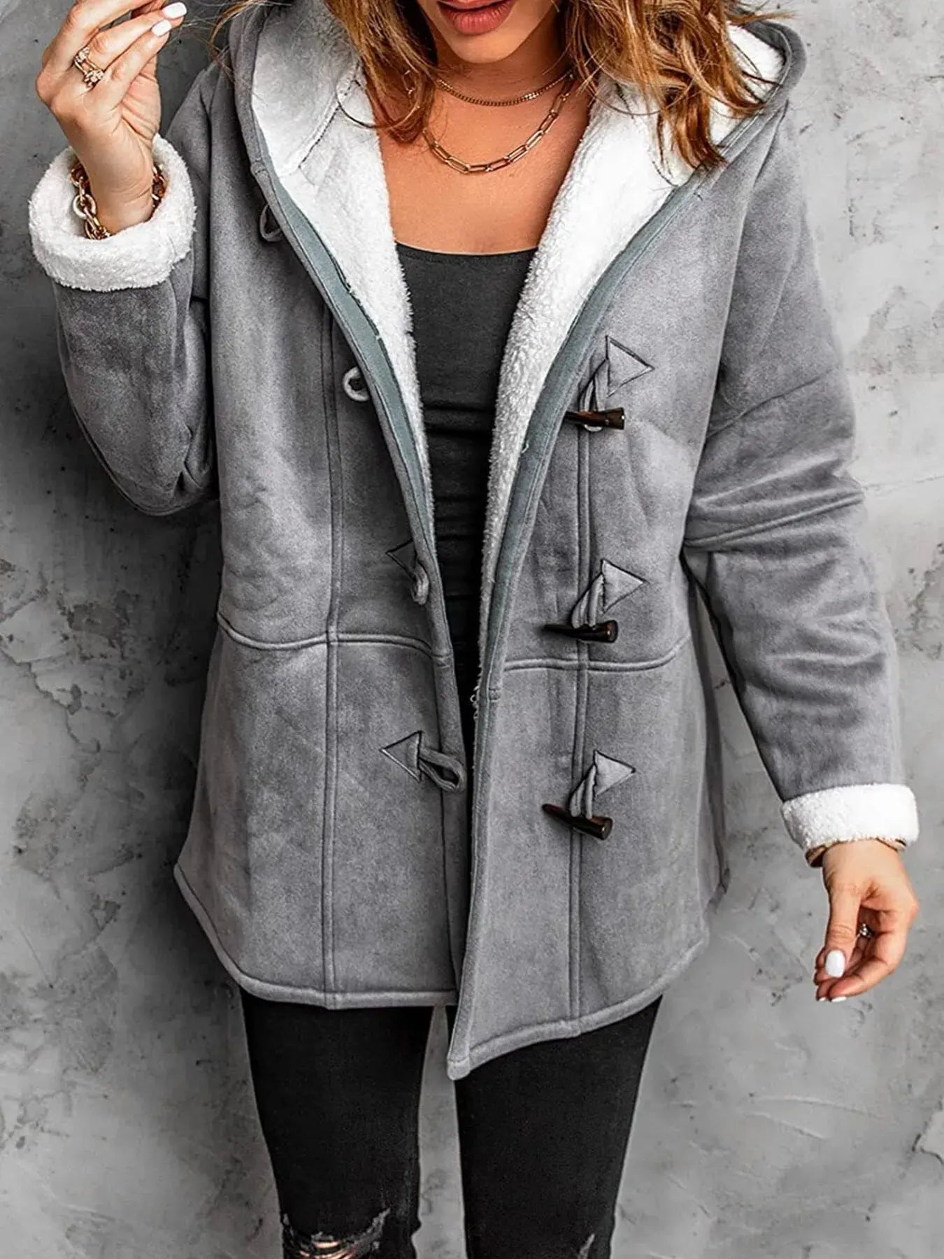 Full Size Cozy Sherpa Lined Toggle Coat with Hood Plus Size | Partner Labels Selection by Partner Label