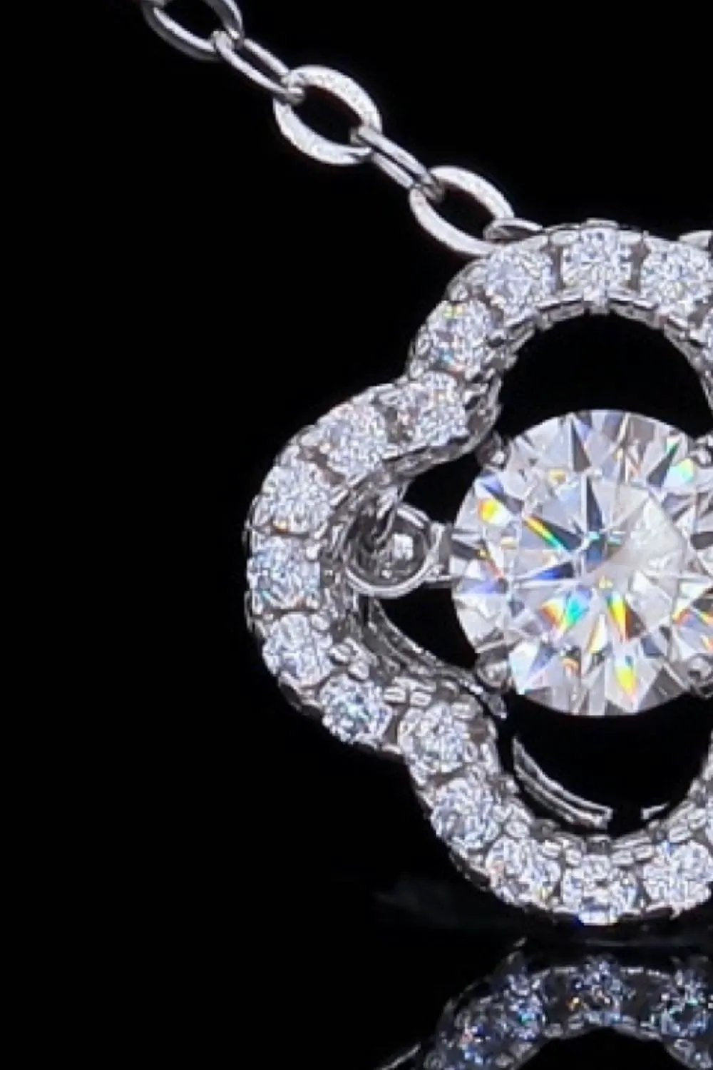 925 Sterling Silver Moissanite Flower Pendant Necklace by Partnel Label