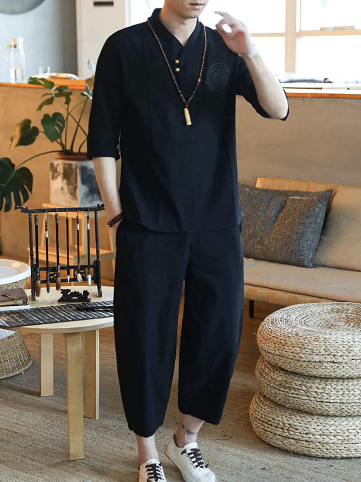 Men's Plus Size 3/4 Sleeve Top and Pants Set by Trendsi