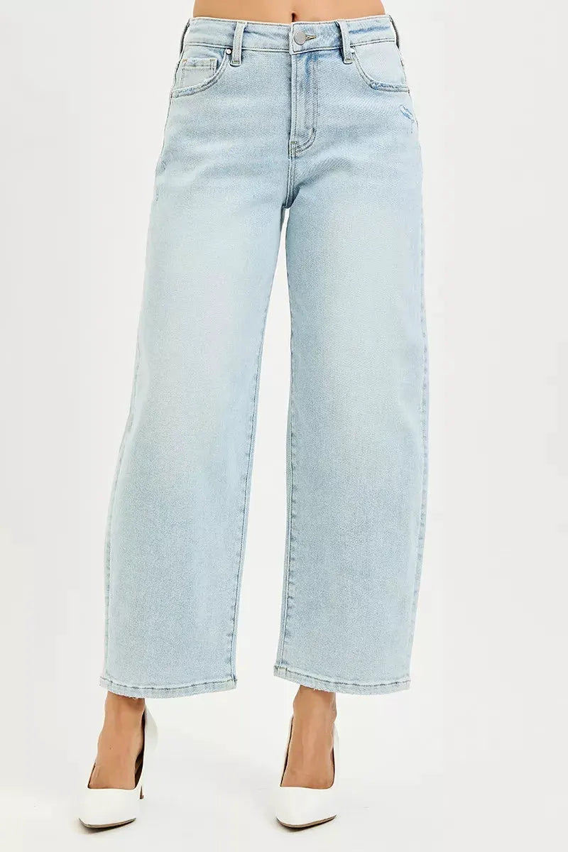 RISEN High Rise Crop Barrel Jeans by RISEN