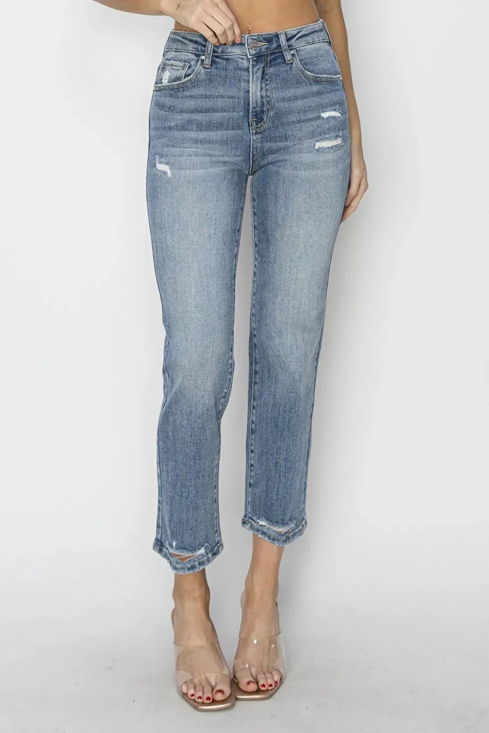RISEN Full Size High Waist Distressed Cropped Jeans by RISEN