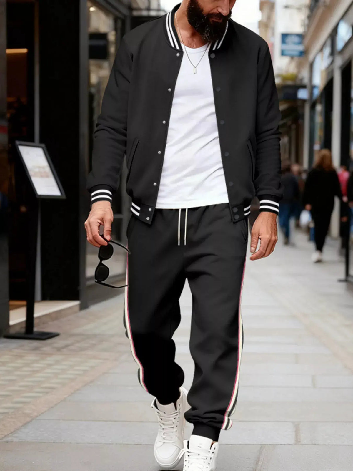 Men's Full Size Striped Snap Down Top and Pants Set Plus Size by Trendsi