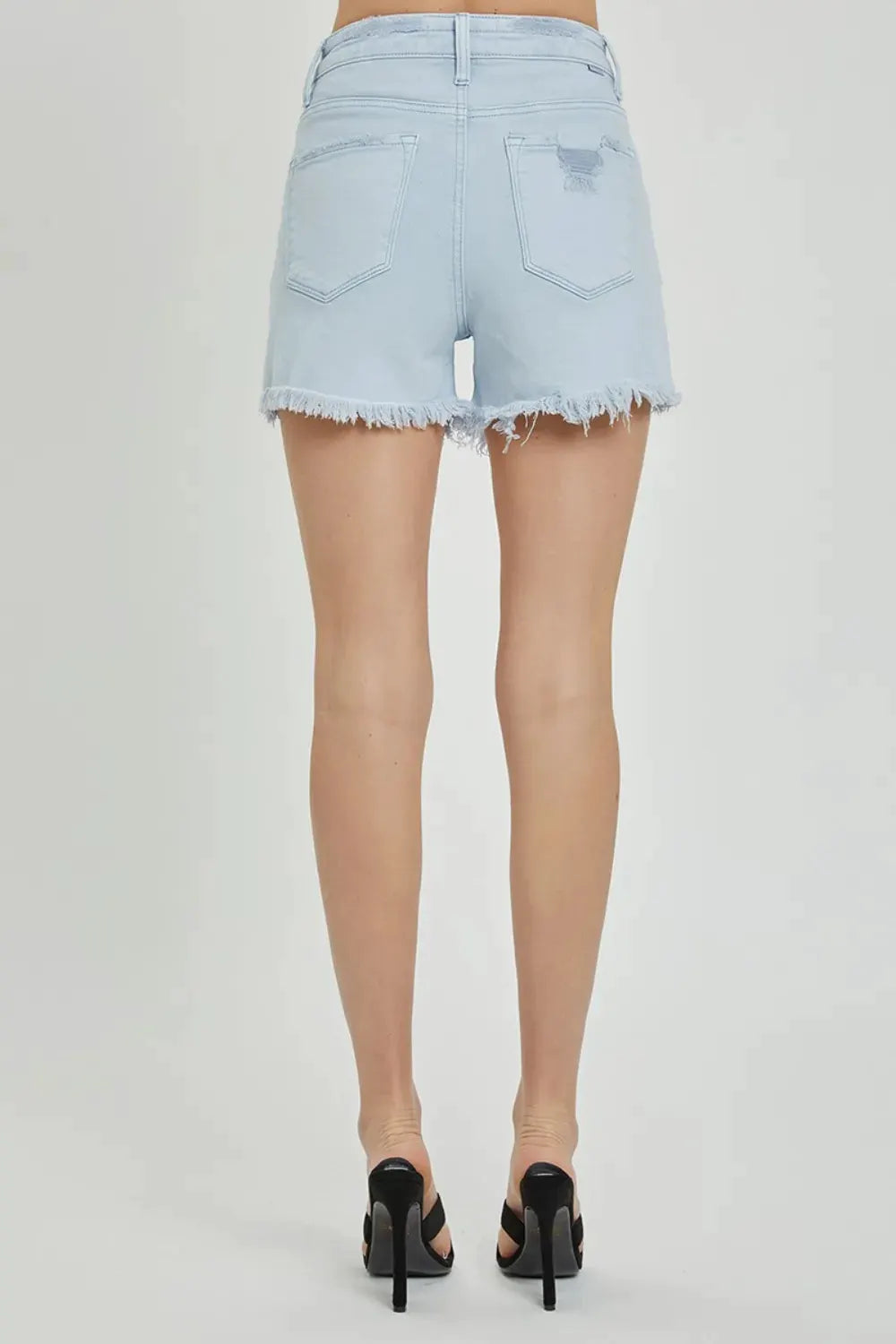 RISEN Full Size High Rise Distressed Detail Denim Shorts by RISEN