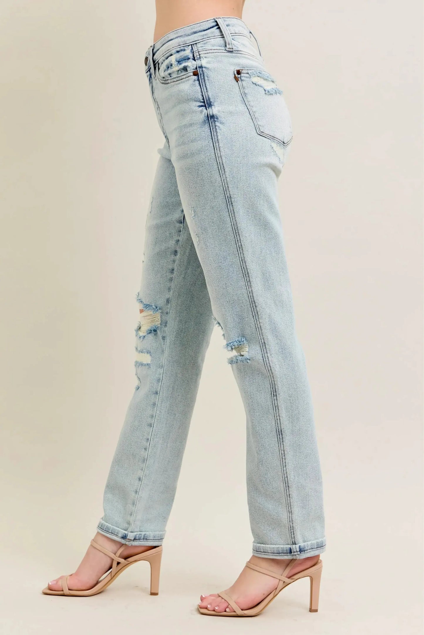 Judy Blue Full Size Mr Repair Stitch Detail Destroy Single Cuff Bf Jeans Plus Size by Judy Blue