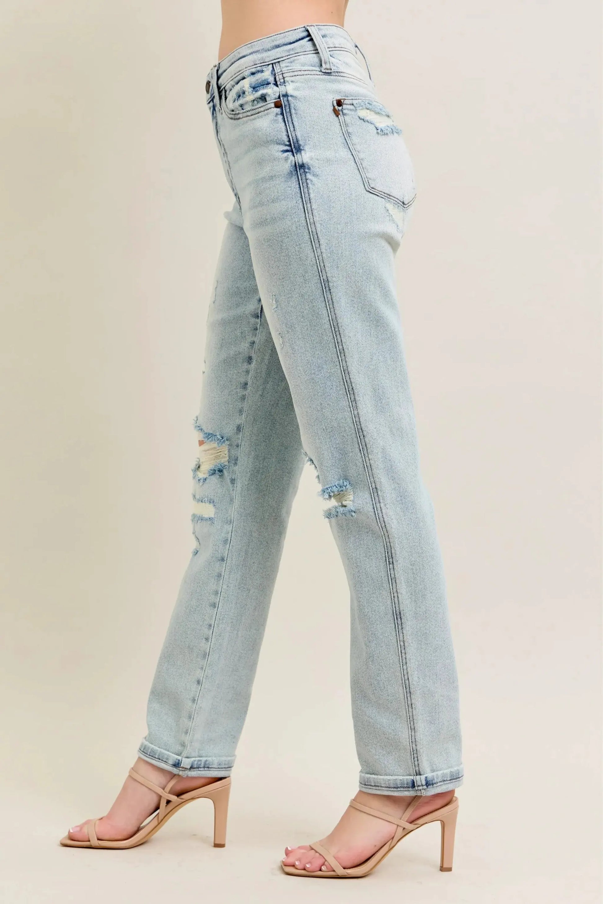 Judy Blue Full Size Mr Repair Stitch Detail Destroy Single Cuff Bf Jeans Plus Size by Judy Blue