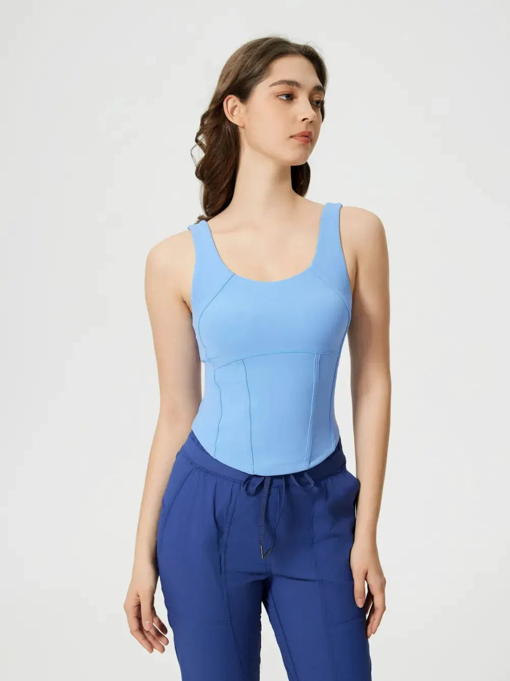 Millennia Round Neck Wide Strap Active Tank with Detachable Chest Pads by Millennia
