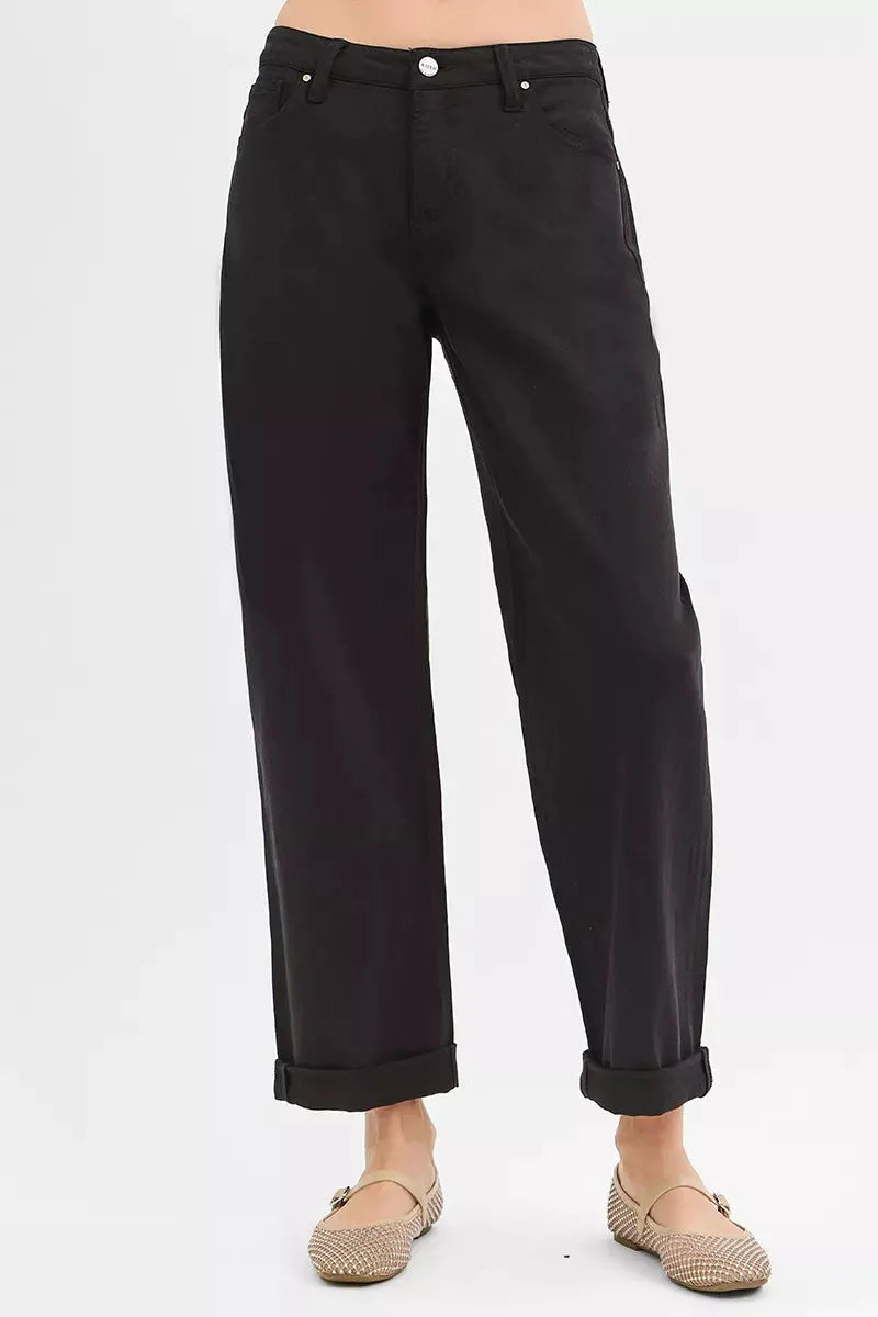 RISEN Tummy Control Mid Rise Ankle Barrel Relaxed Baggy by RISEN
