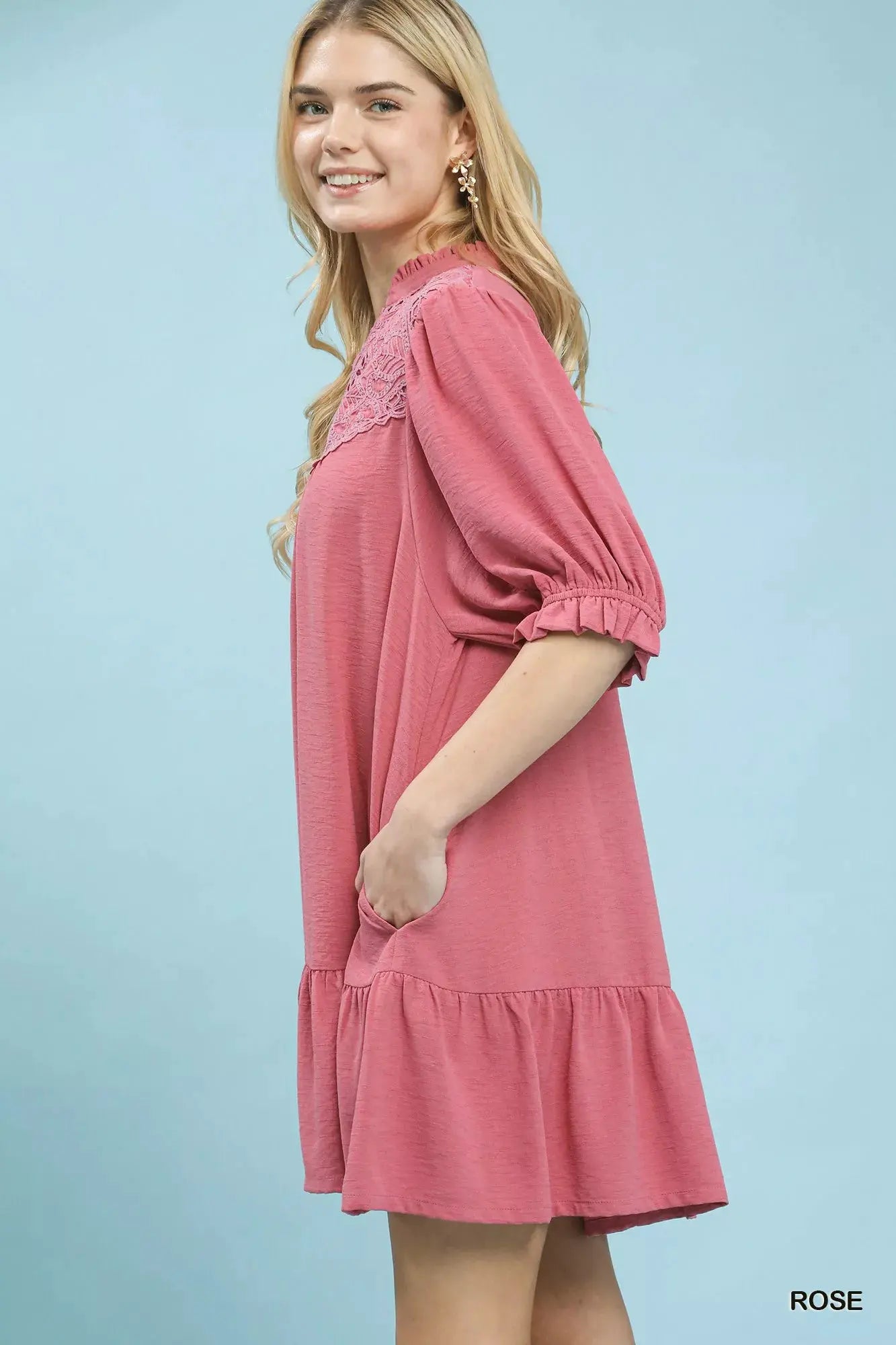 Umgee Lace Yoke Tiered Mini Dress by Umgee USA